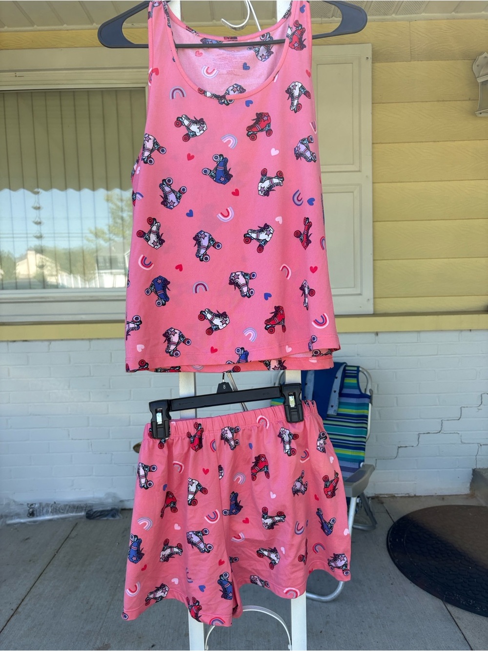Pink Roller Skate Print Pajama Set - Women